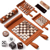 WA-5039 | 14 Inch Roll-up Combo Game Set – Chess, Backgammon & Checkers with Solid Wood Pieces - Brown