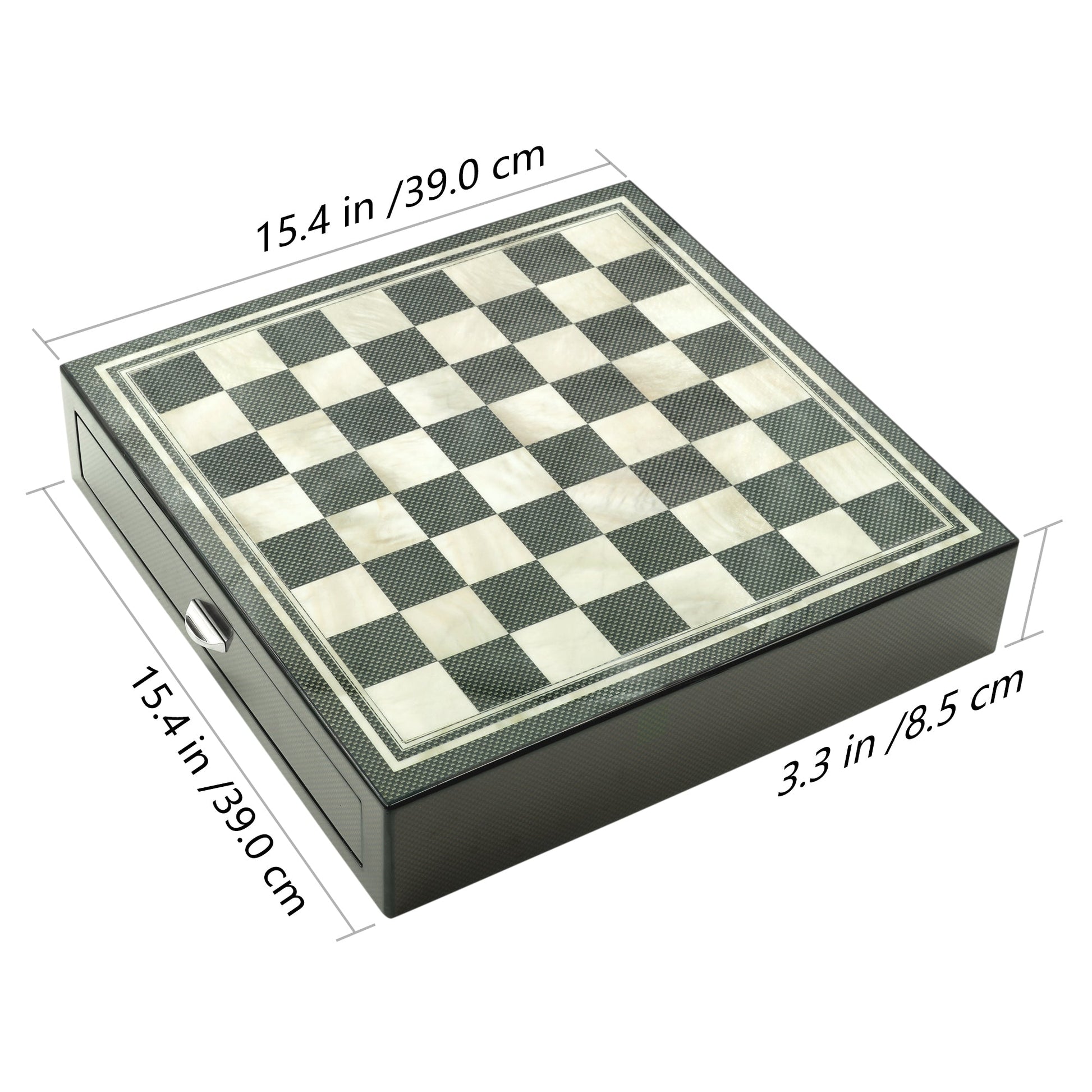 Chess Set with Chessmen, Glossy Carbon Fiber Woodronic