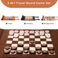3-in-1 travel game set collage showing chess, checkers, and backgammon modes, perfect for versatile on-the-go entertainment.