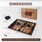 18.5-inch wood inlay backgammon set dimensions: 18.5x15x1.1 inches, with 1.1-inch checkers and premium gift box packaging.