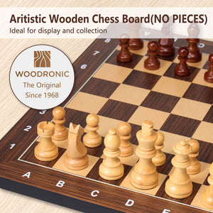 Artistic wooden chess board with pieces, Woodronic branded, ideal for display and collection (board only).