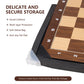 Wooden chess board storage protection: EVA foam corners, velvet bag, and anti-slip felt pads.