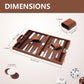 25.35-inch extra large brown backgammon set dimensions: 25.35x18.11x1 inches, with 1.26-inch checkers for premium display.