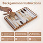 Backgammon instructions guide with step-by-step rules for the portable travel set.
