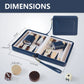 Dimension infographic for a travel backgammon set, showing the open case size (13.78" x 9" x 1.49") and checker size (0.78" diameter).