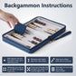 Open magnetic travel backgammon board with wooden checkers