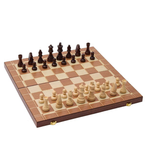 WA-5080 | 16 Inch Folded Wooden Combo Game Set – Chess, Backgammon & Checkers with Solid Wood Pieces