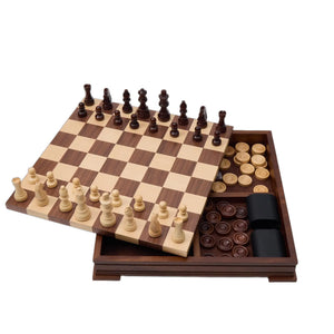 WA-5088 | 14 Inch Wooden Combo Game Set – Chess, Backgammon & Checkers with Solid Wood Pieces