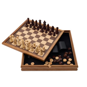 WA-5090 | 14 Inch Wooden Combo Game Set – Chess, Backgammon & Checkers with Solid Wood Pieces