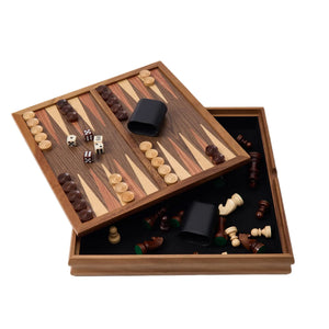 WA-5090 | 14 Inch Wooden Combo Game Set – Chess, Backgammon & Checkers with Solid Wood Pieces