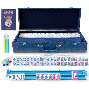 Premium American Mahjong Set with 166 Engraved Tiles, Leather Carrying Case & Racks
