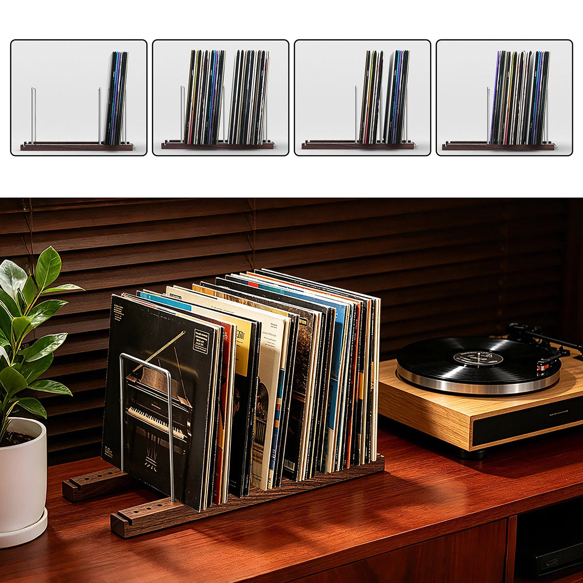 Record Holder Walnut Vinyl Record Holder for 75 LPs