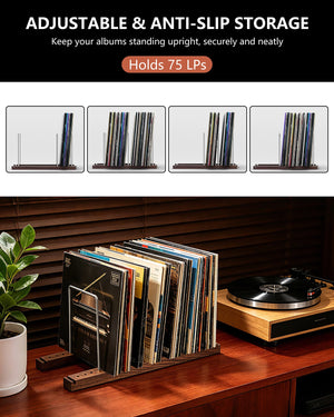 Woodronic Solid Walnut Vinyl Record Holder for 75 LPs Woodronic