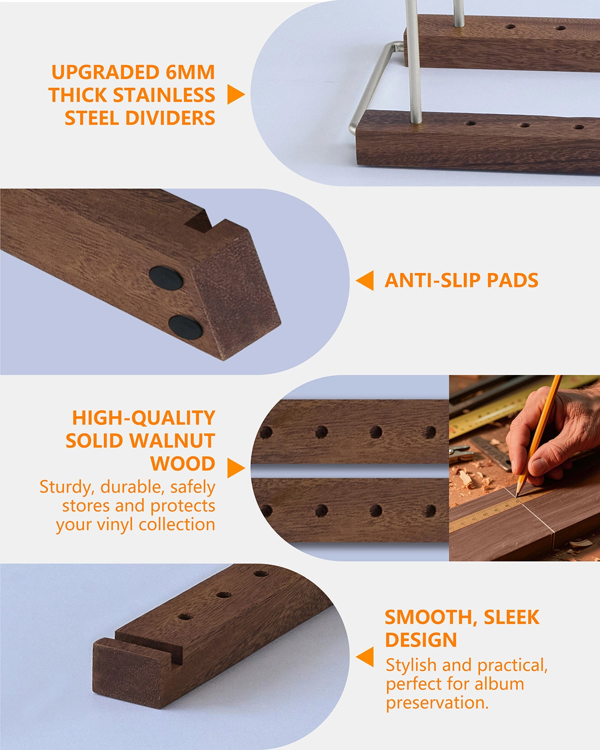 Woodronic Solid Walnut Vinyl Record Holder for 75 LPs Woodronic