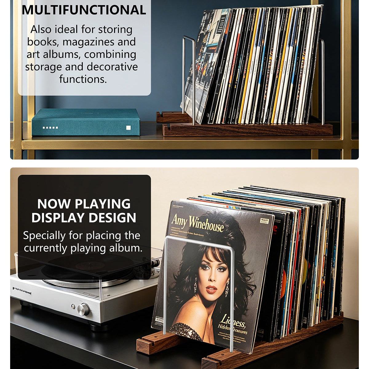 Walnut Vinyl Record Holder for 75 LPs