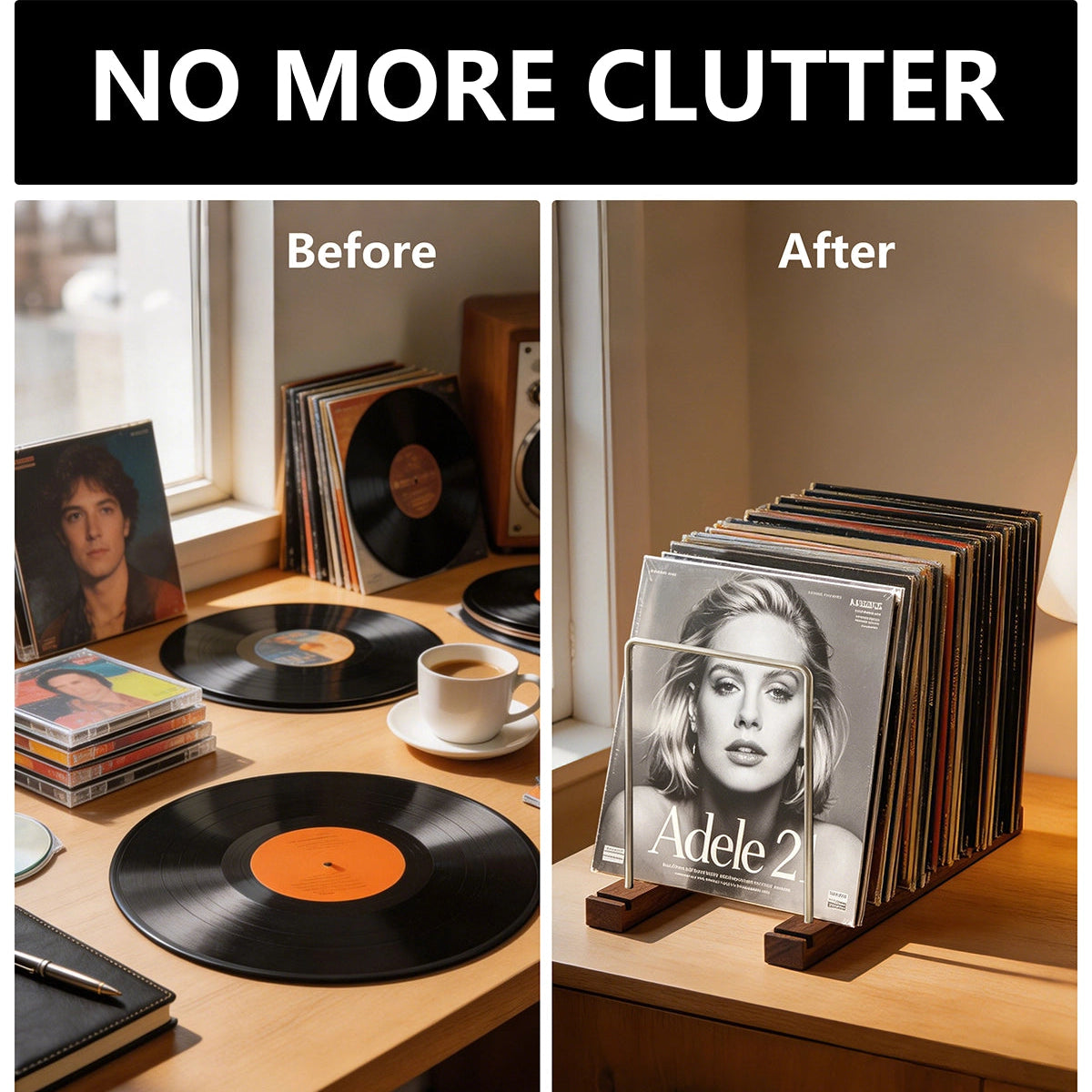 Walnut Vinyl Record Holder for 75 LPs