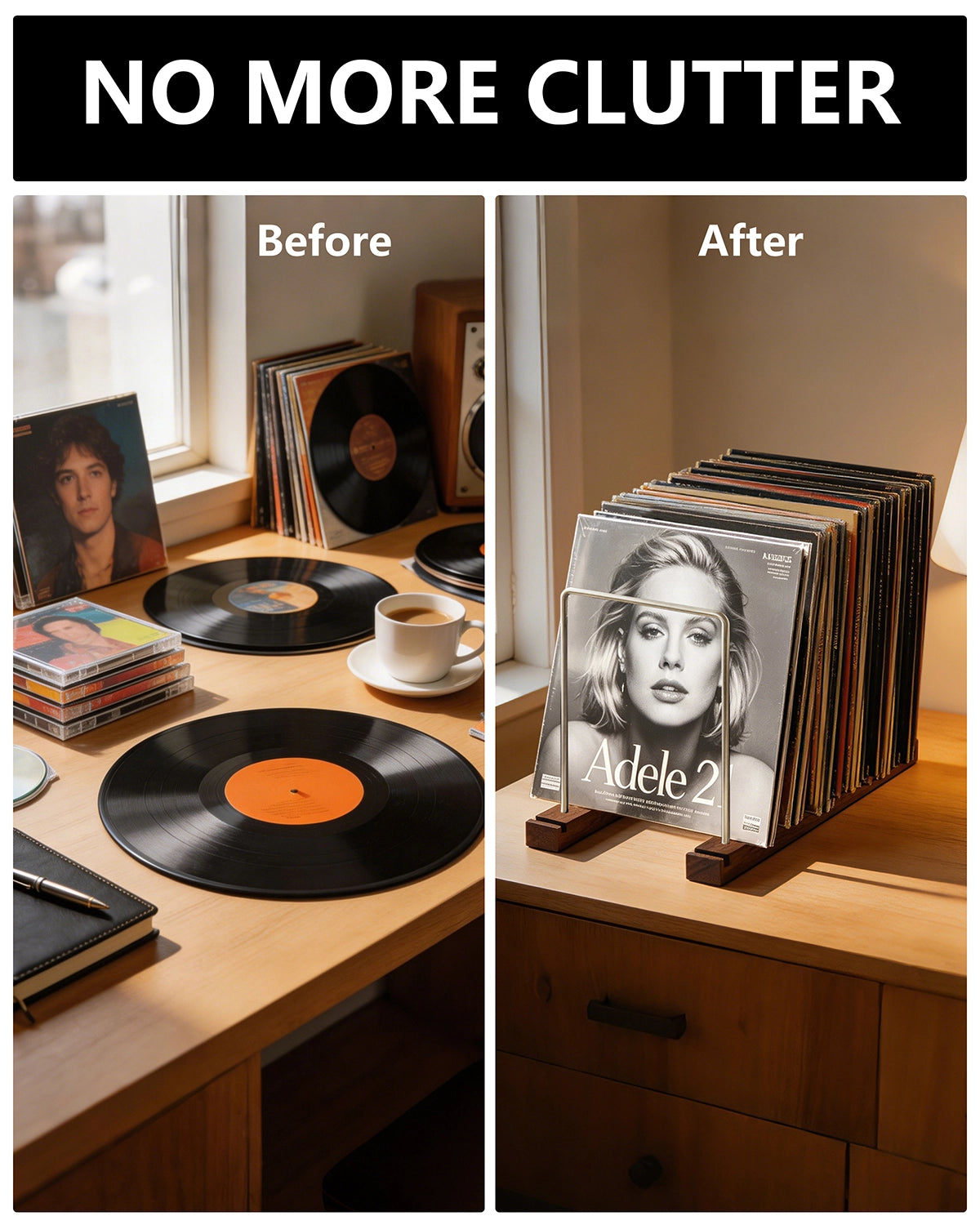 Woodronic Solid Walnut Vinyl Record Holder for 75 LPs Woodronic