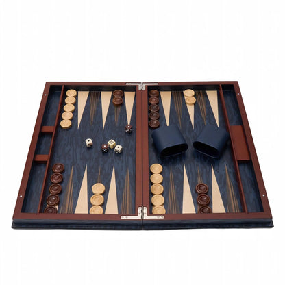 WA-5077 | 19 Inch Wooden Backgammon Set with Solid Wood Pieces & Leather Dice Cups
