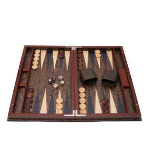 WA-5078 | 19 Inch Wooden Backgammon Set with Solid Wood Pieces & Leather Dice Cups