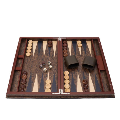 WA-5078 | 19 Inch Wooden Backgammon Set with Solid Wood Pieces & Leather Dice Cups