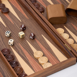 WA-5081 | 15/18 Inch Wooden Backgammon Set with Solid Wood Pieces & Leather Dice Cups