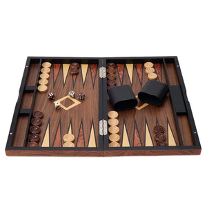 WA-5083 | 17 Inch Wooden Backgammon Set with Solid Wood Pieces & Leather Dice Cups
