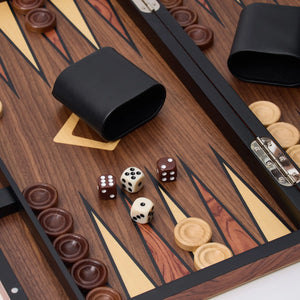 WA-5083 | 17 Inch Wooden Backgammon Set with Solid Wood Pieces & Leather Dice Cups