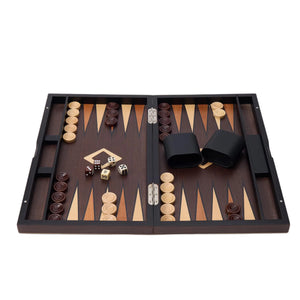 WA-5084 | 17 Inch Wooden Backgammon Set with Solid Wood Pieces & Leather Dice Cups