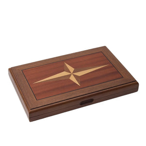 WA-5092 | 17 Inch Wooden Backgammon Set with Solid Wood Pieces & Leather Dice Cups