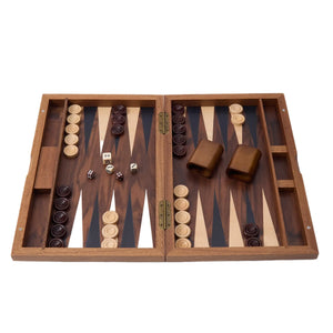 WA-5093 | 15/19 Inch Wooden Backgammon Set with Solid Wood Pieces & Leather Dice Cups