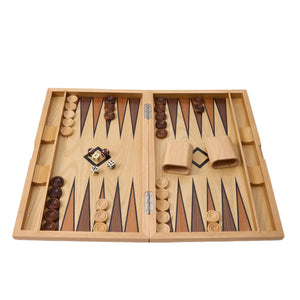 WA-5094 | 15/19 Inch Wooden Backgammon Set with Solid Wood Pieces & Leather Dice Cups