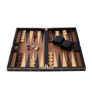 WA-5096 | 18 Inch Wooden Backgammon Set with Solid Wood Pieces & Leather Dice Cups