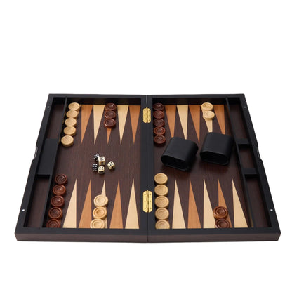 WA-5097 | 19 Inch Wooden Backgammon Set with Solid Wood Pieces & Leather Dice Cups
